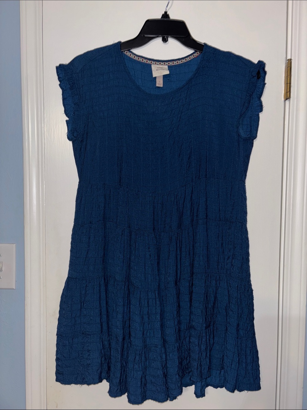 Knox Rose Navy Blue Crinkled Tiered Mini Dress